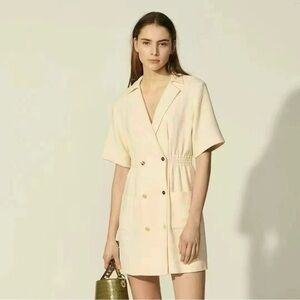 Sandro Cream Double-Breasted Short Sleeve Dress